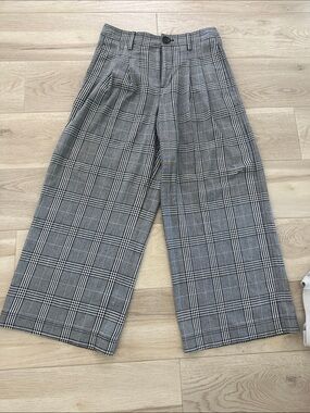 Madewell Black and Gray Plaid Wide-Leg Trousers